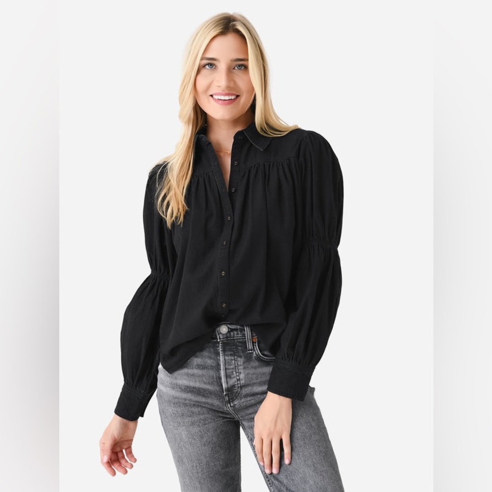 Cleobella Blakey Blouse in Charcoal Women’s Large Cotton Long Sleeve
